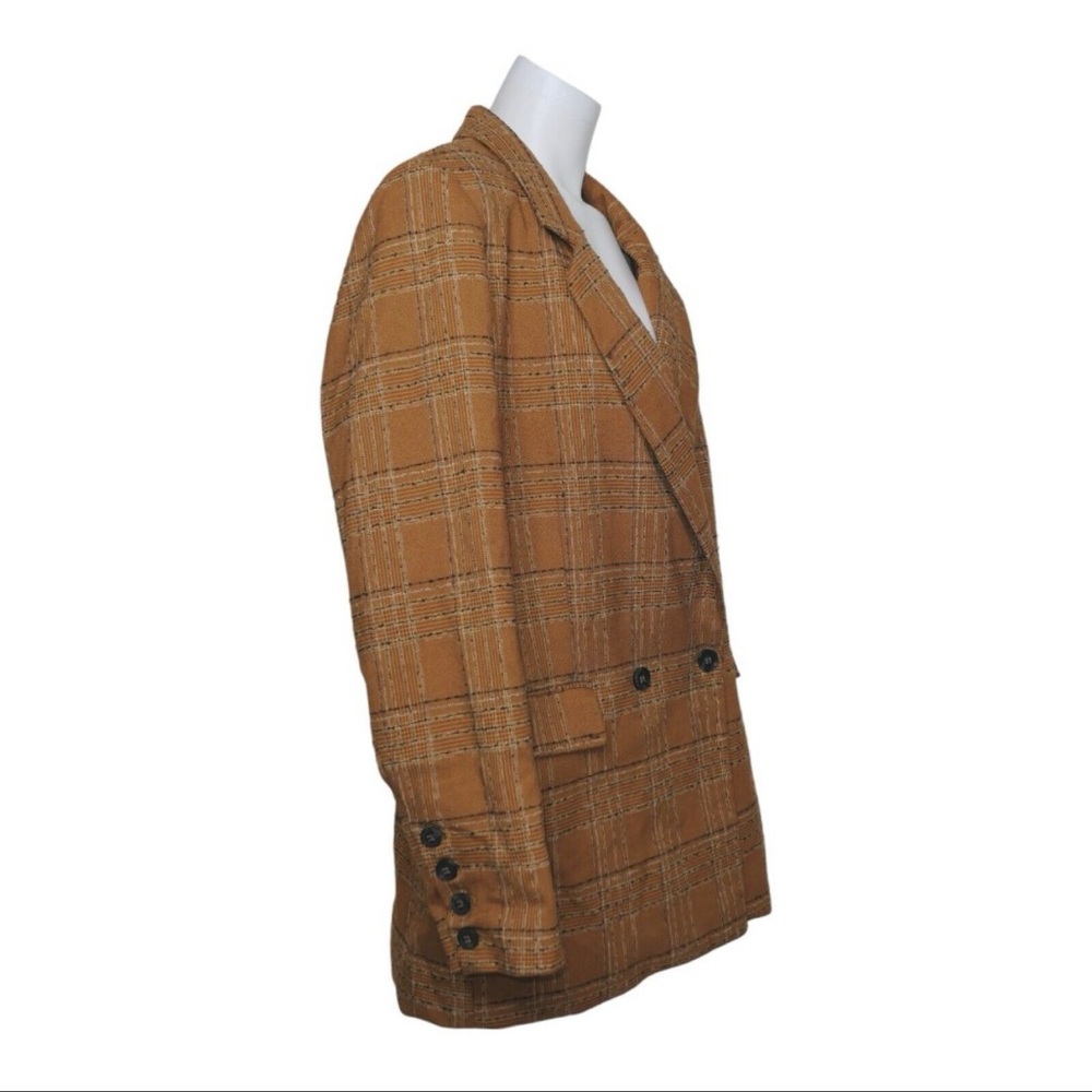 Free people plaid‎ linen Up Town Girl rust Brown Plaid Jacket blazer size large - Picture 10 of 11